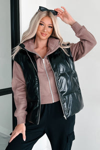 Put You In Your Place Patent Leather Puffer Vest (Black) - NanaMacs