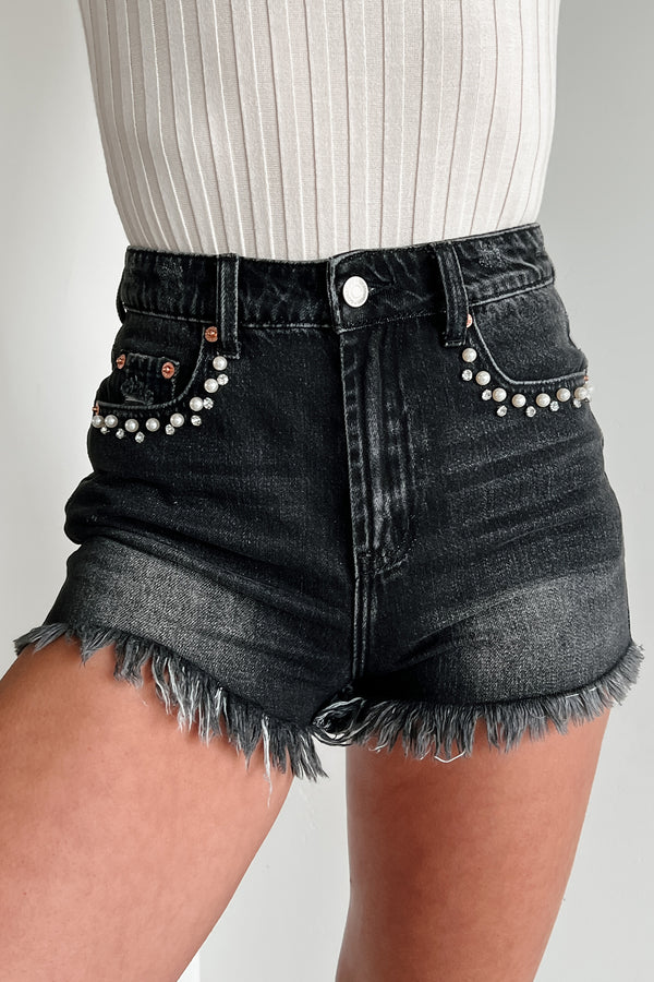 Anders Embellished Denim Shorts (Black Denim) - NanaMacs