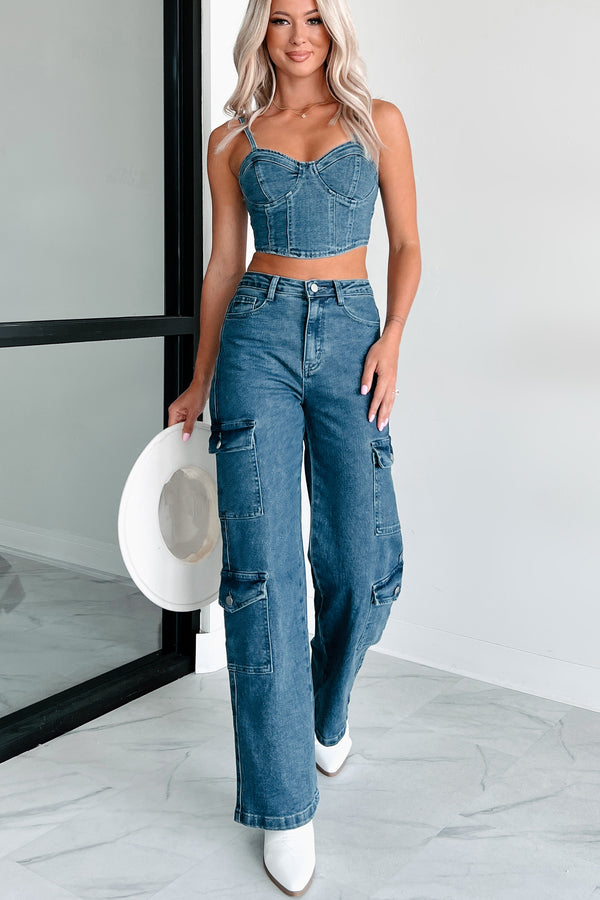 Downtown Daze Denim Crop Tank (Dark Denim) - NanaMacs