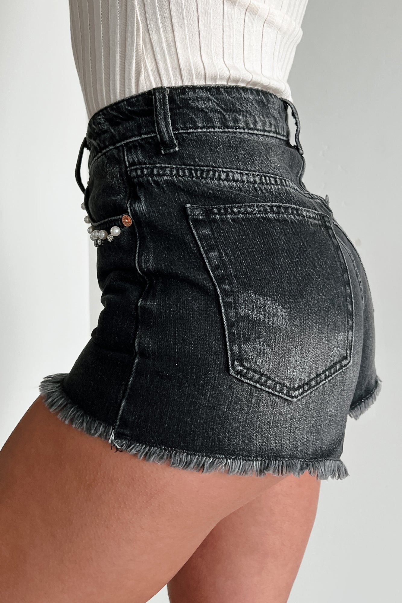 Anders Embellished Denim Shorts (Black Denim) - NanaMacs