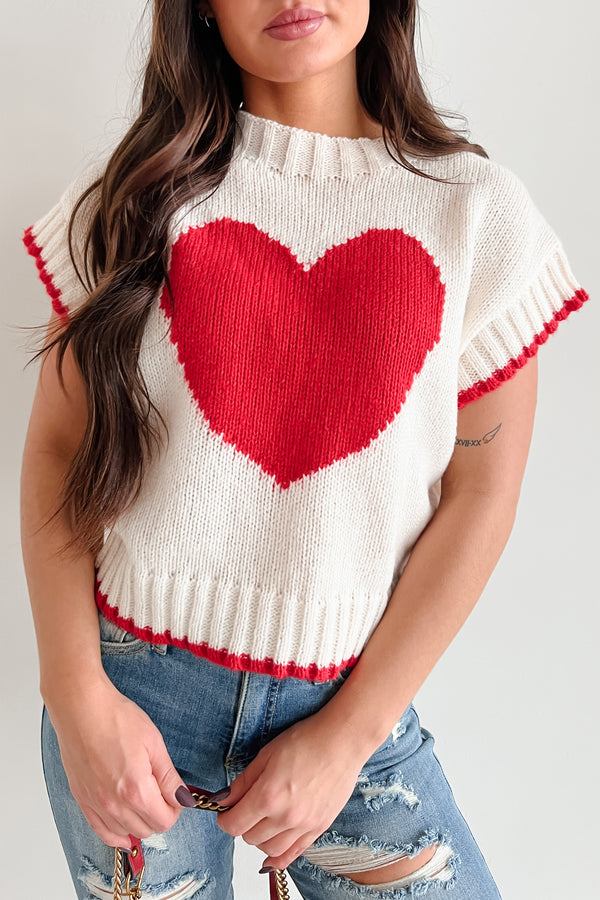 Following My Heart Short Sleeve Sweater (Ivory) - NanaMacs