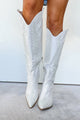 Not Even Trying Pointed Toe Rhinestone Cowgirl Boots (White) - NanaMacs