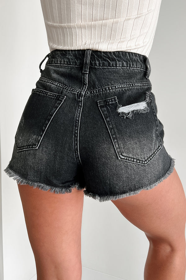 Anders Embellished Denim Shorts (Black Denim) - NanaMacs