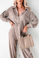 All In Good Time Plisse Button Down Loungewear Set (Taupe) - NanaMacs