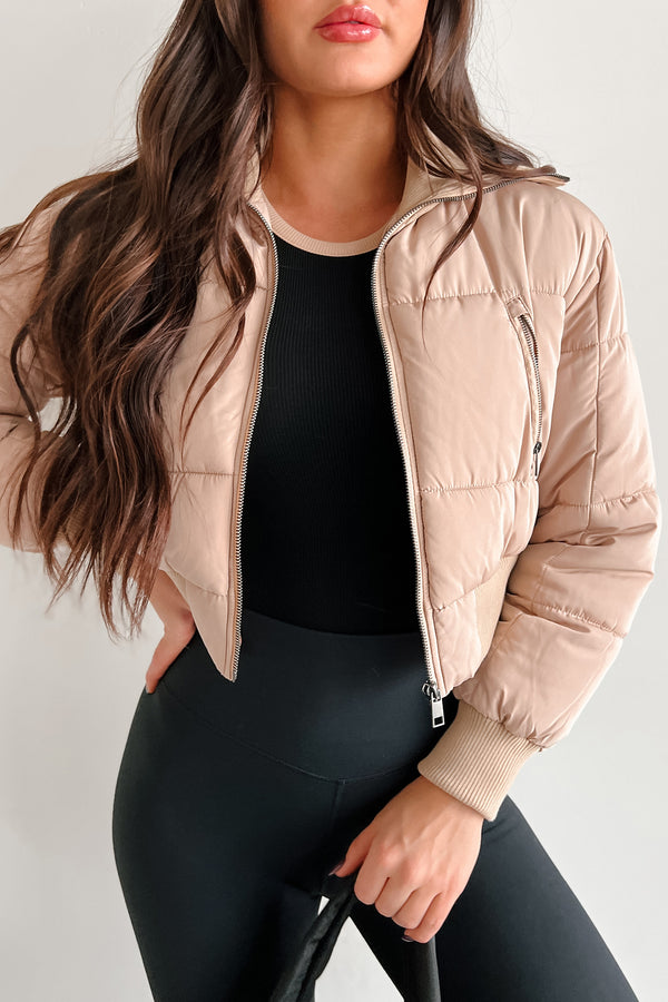 Jobelle Crop Puffer Jacket (Khaki) - NanaMacs