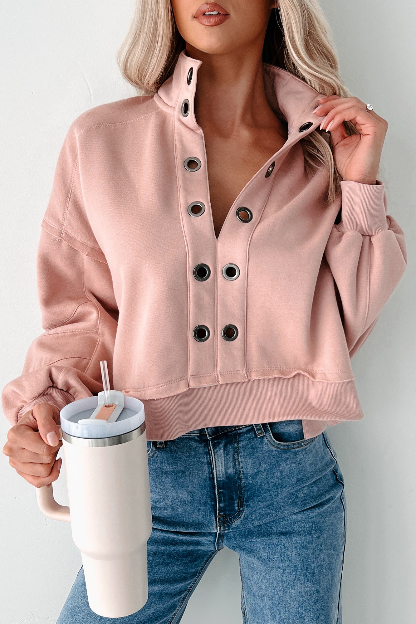 Being Productive Grommet Detail Pullover (Mauve)