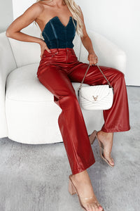 Switching Looks Straight Leg Pleather Pant (Red) - NanaMacs