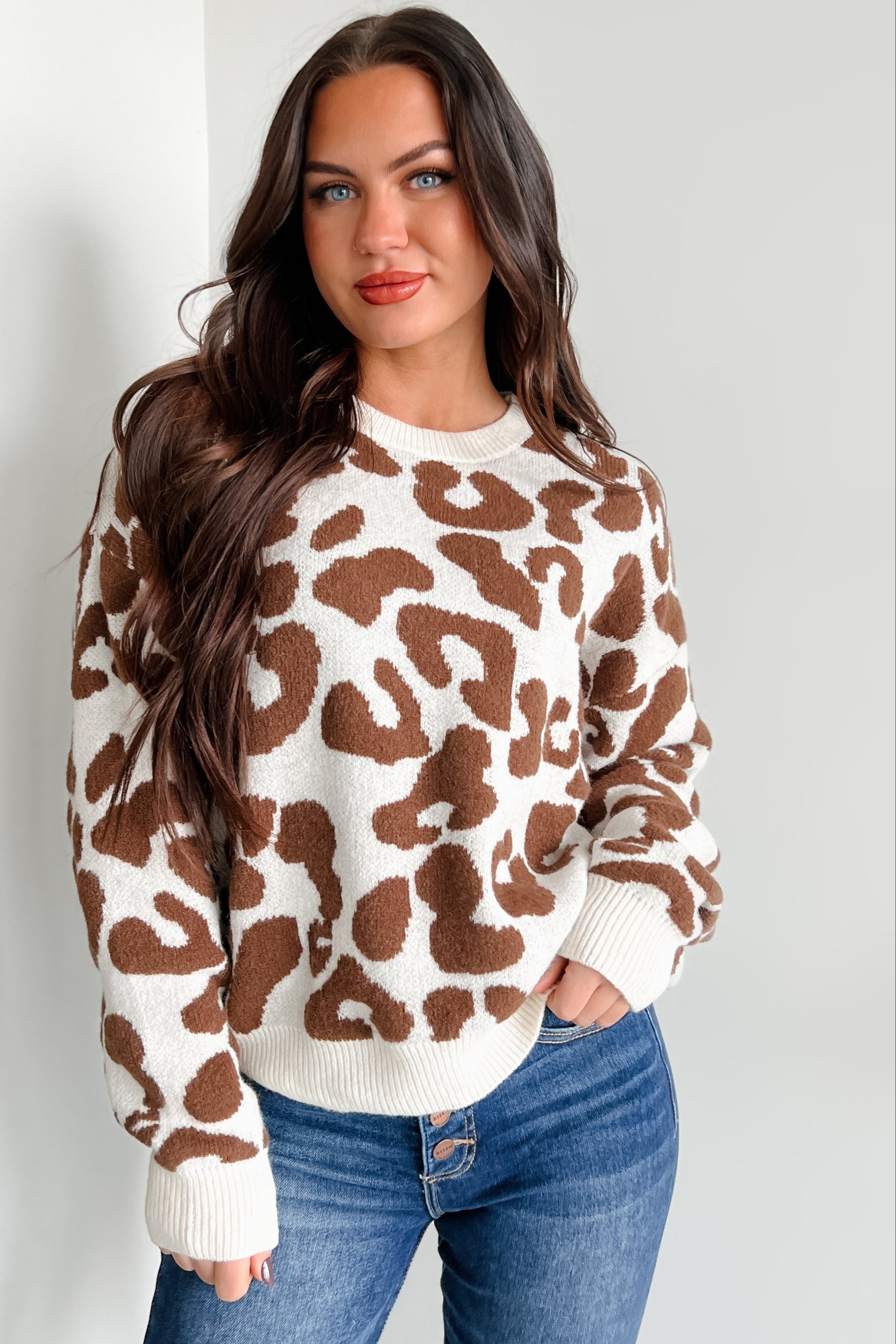 Authentic Affection Animal Print Sweater (Cream/Brown) - NanaMacs