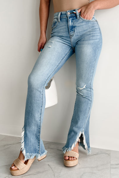 Thatcher High Rise Split Hem Bootcut Kancan Jeans (Light)