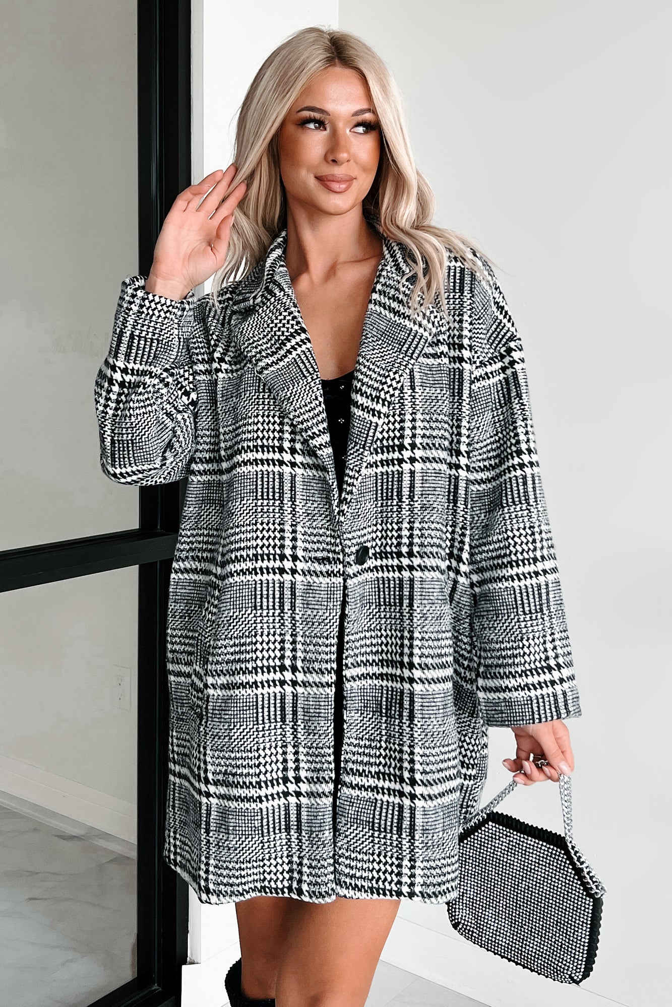 Mystery Worth Solving Oversized Plaid Coat (Black) - NanaMacs