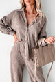 All In Good Time Plisse Button Down Loungewear Set (Taupe) - NanaMacs