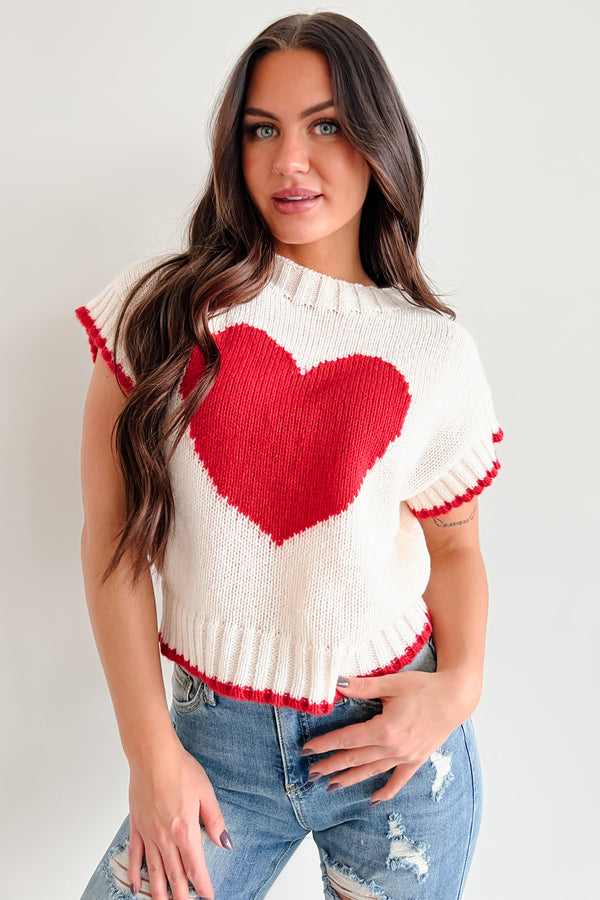 Following My Heart Short Sleeve Sweater (Ivory) - NanaMacs