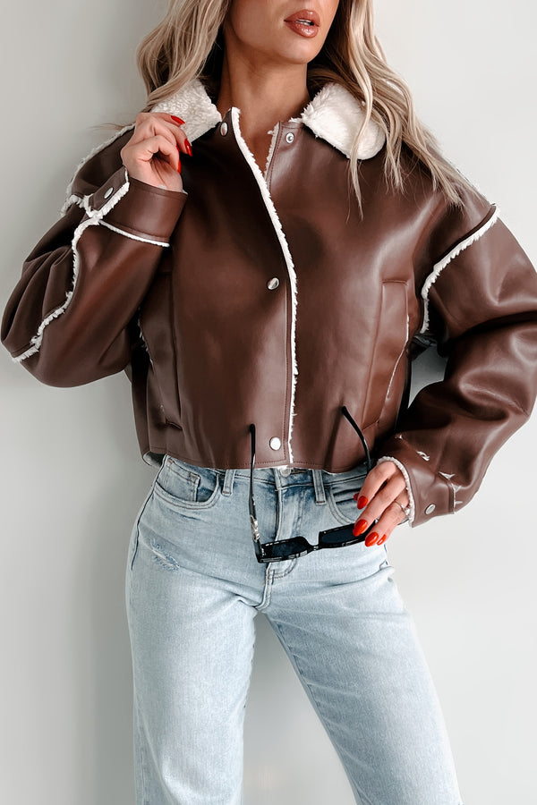 Zayna Faux Leather Jacket (Brown) - NanaMacs