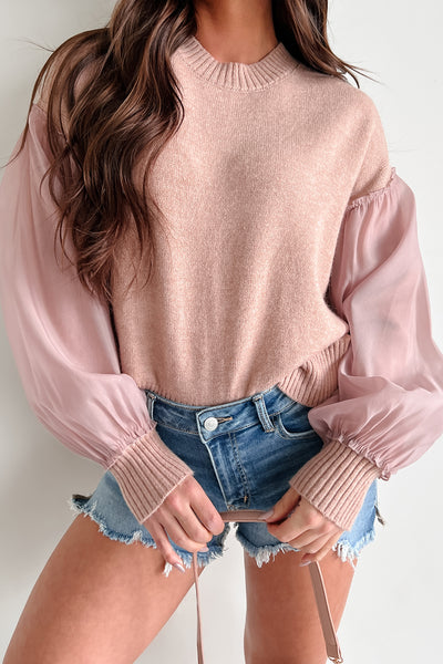 Sharon Contrast Sleeve Sweater (Mauve) - NanaMacs