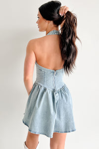 Keeping It Playful Halter Denim Mini Dress (Light) - NanaMacs