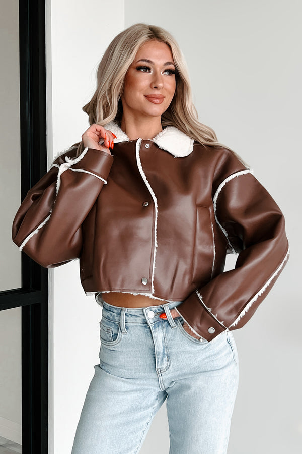 Zayna Faux Leather Jacket (Brown) - NanaMacs