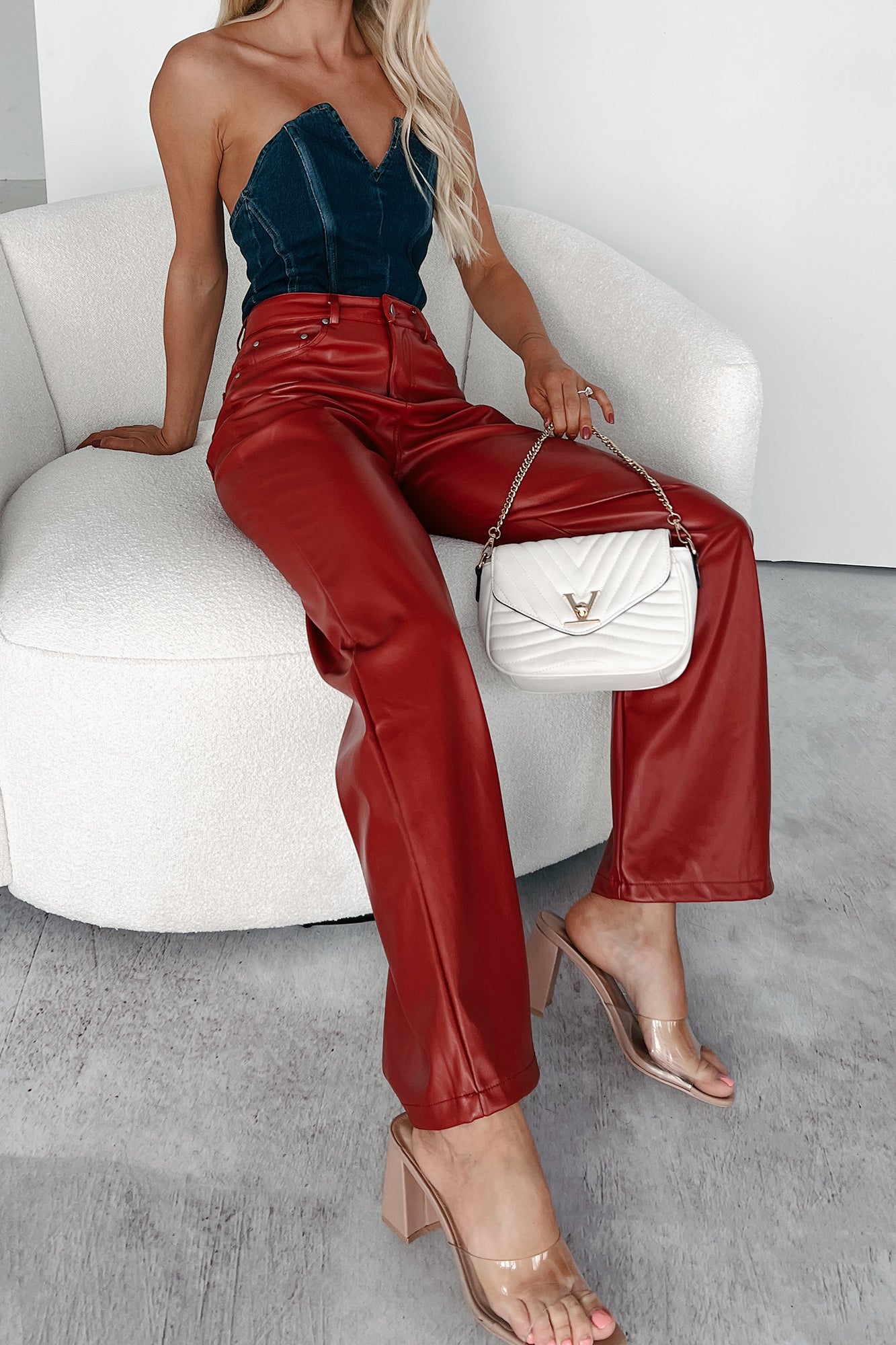 Switching Looks Straight Leg Pleather Pant (Red) - NanaMacs