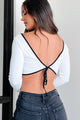 Might Cause Trouble Contrast Trim Tie-Back Top (White) - NanaMacs