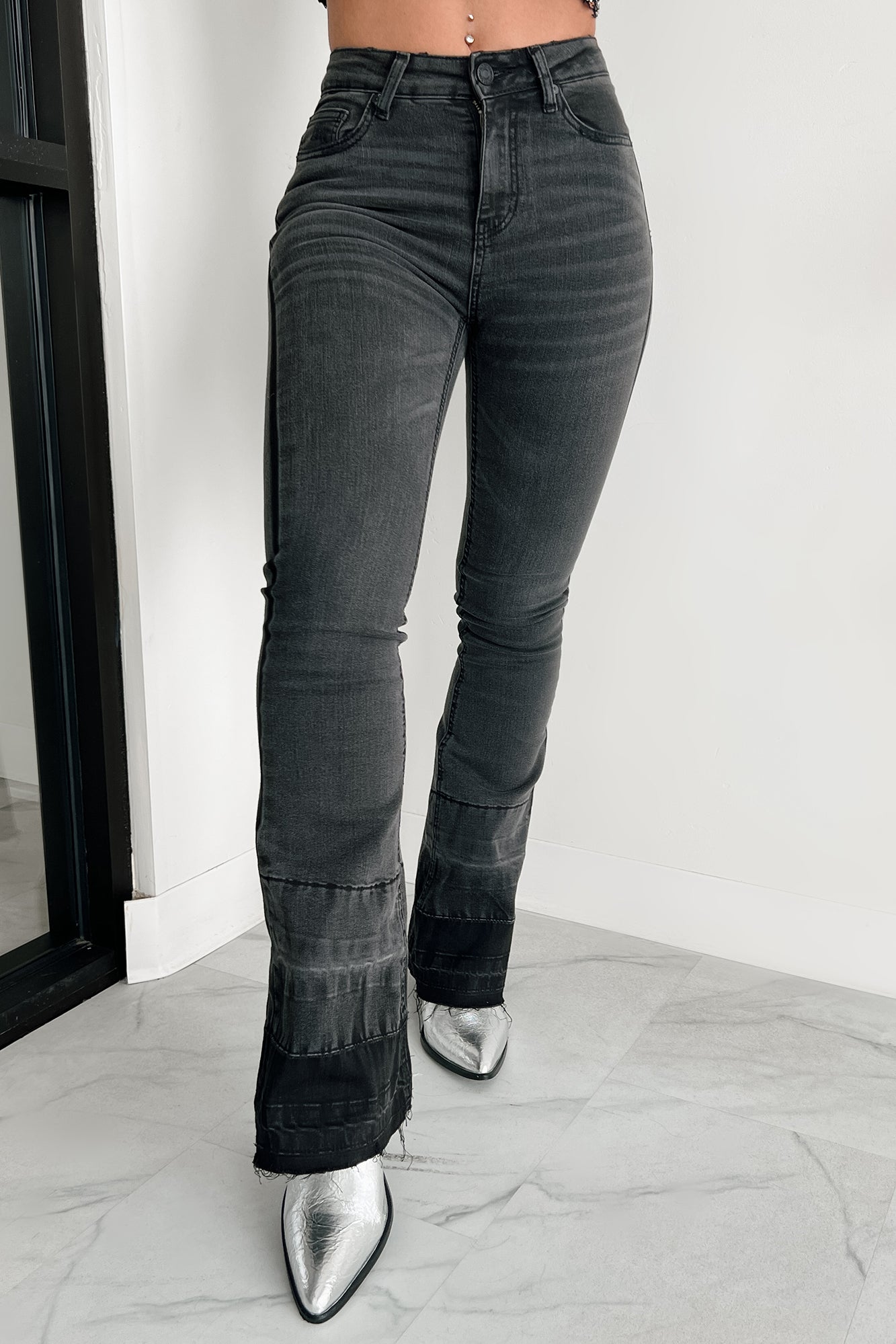 Valkyrie High Rise Flare Indigo Reign Jeans (Black) - NanaMacs