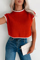 Savoring The Present Contrast Trim Crop Sweater (Red) - NanaMacs