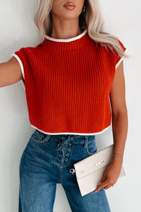 Savoring The Present Contrast Trim Crop Sweater (Red) - NanaMacs