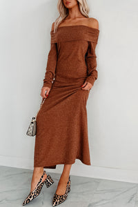 Tanya Off The Shoulder Sweater Maxi Dress (Brown) - NanaMacs