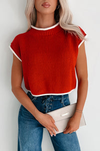 Savoring The Present Contrast Trim Crop Sweater (Red) - NanaMacs