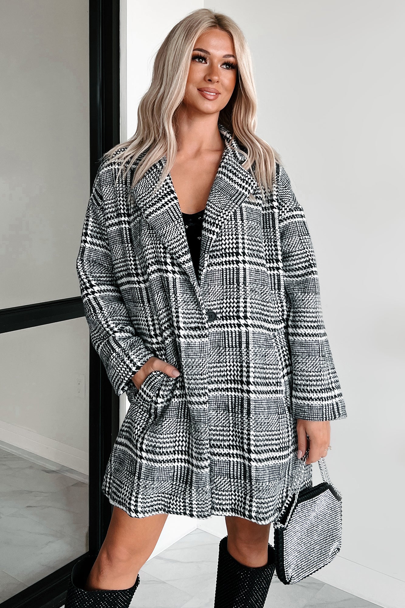 Mystery Worth Solving Oversized Plaid Coat (Black) - NanaMacs