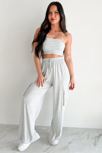 Chill & Cozy Two Piece Rhinestone Lounge Set (Grey) - NanaMacs