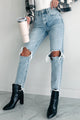 Alaina High Rise Distressed Boyfriend Jeans (Light Denim) - NanaMacs