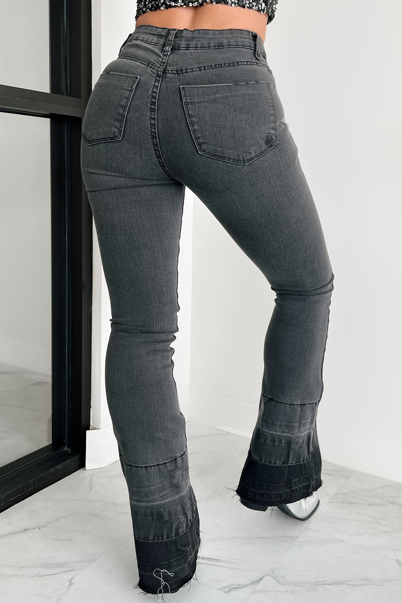 Valkyrie High Rise Flare Indigo Reign Jeans (Black) - NanaMacs