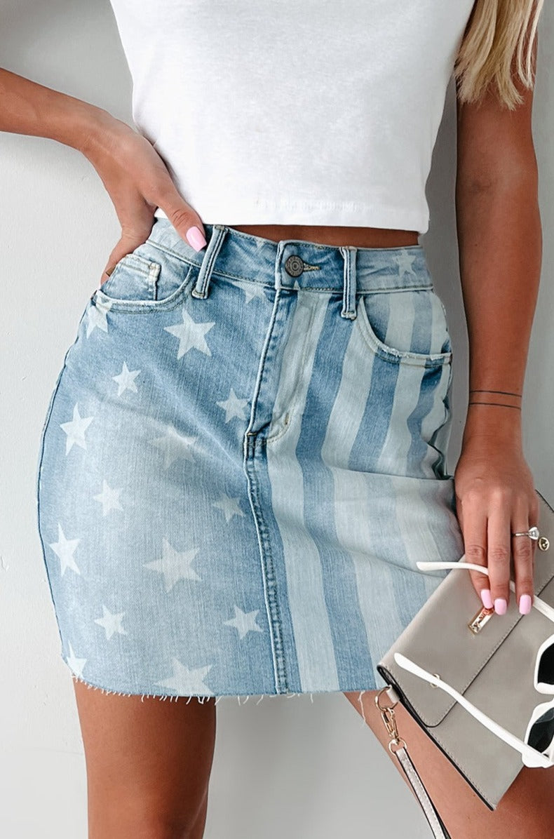 Proudly American Judy Blue American Flag Mini Skirt (Medium Wash)