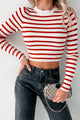 Lacy Ribbed Stripe Long Sleeve Top (Red/Ivory) - NanaMacs