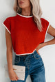 Savoring The Present Contrast Trim Crop Sweater (Red)