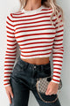 Lacy Ribbed Stripe Long Sleeve Top (Red/Ivory) - NanaMacs