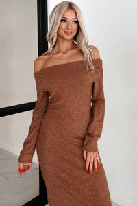 Tanya Off The Shoulder Sweater Maxi Dress (Brown) - NanaMacs