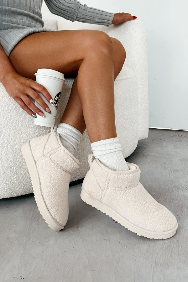 Cozy Cues Fur Lined Sherpa Ankle Booties (Cream) - NanaMacs