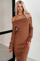 Tanya Off The Shoulder Sweater Maxi Dress (Brown)