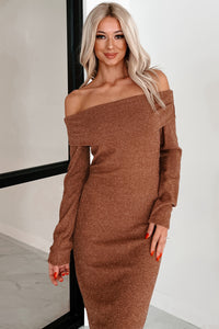 Tanya Off The Shoulder Sweater Maxi Dress (Brown) - NanaMacs