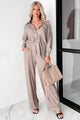 All In Good Time Plisse Button Down Loungewear Set (Taupe) - NanaMacs