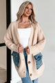 My Happy Season Oversized Denim Pocket Cardigan (Cream) - NanaMacs