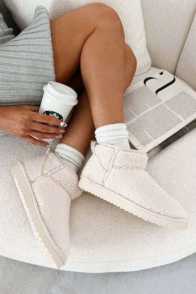 Cozy Cues Fur Lined Sherpa Ankle Booties (Cream) - NanaMacs