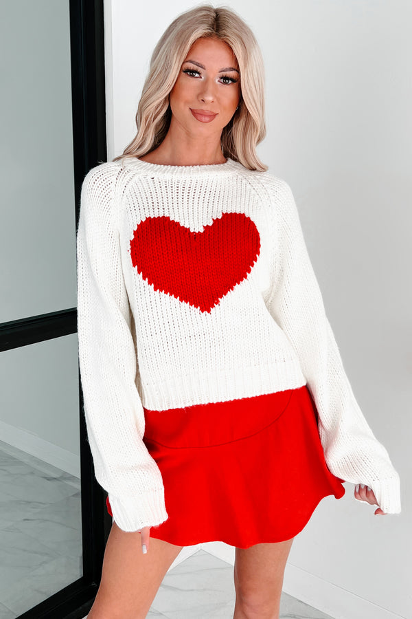 Born Out Of Love Heart Sweater (White/Red) - NanaMacs