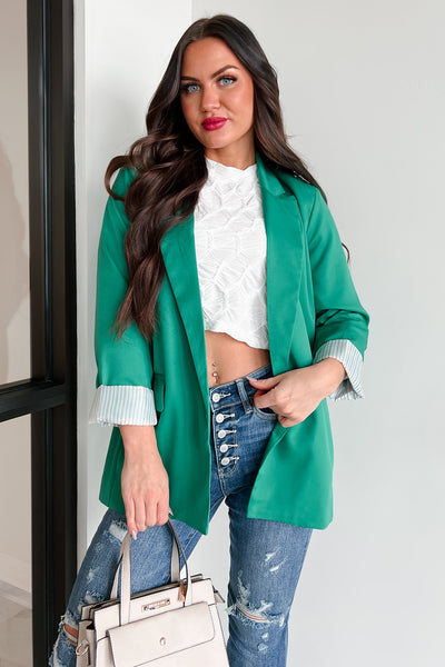 True Potential Cuffed Sleeve Blazer (Green) - NanaMacs