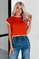 Savoring The Present Contrast Trim Crop Sweater (Red)