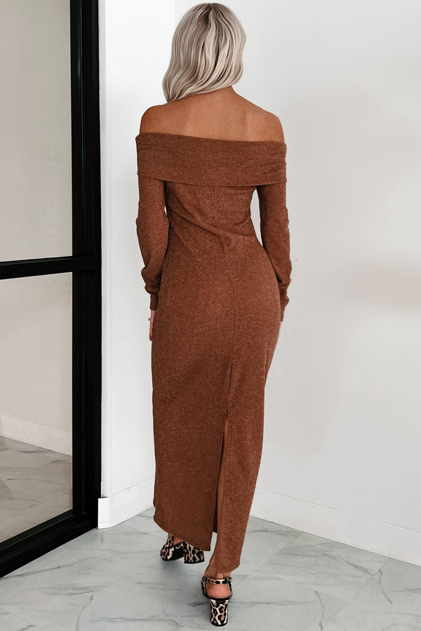 Tanya Off The Shoulder Sweater Maxi Dress (Brown)