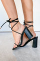 Headed For Heartbreak Square Toe Wrap Heels (Black) - NanaMacs