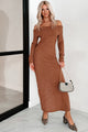 Tanya Off The Shoulder Sweater Maxi Dress (Brown)