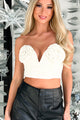 Rose To The Occasion Velvet Rosette Crop Top (Off White) - NanaMacs