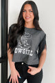 Hit The Trail Fringed Sleeve Cowgirl Graphic Shirt (Charcoal) - NanaMacs